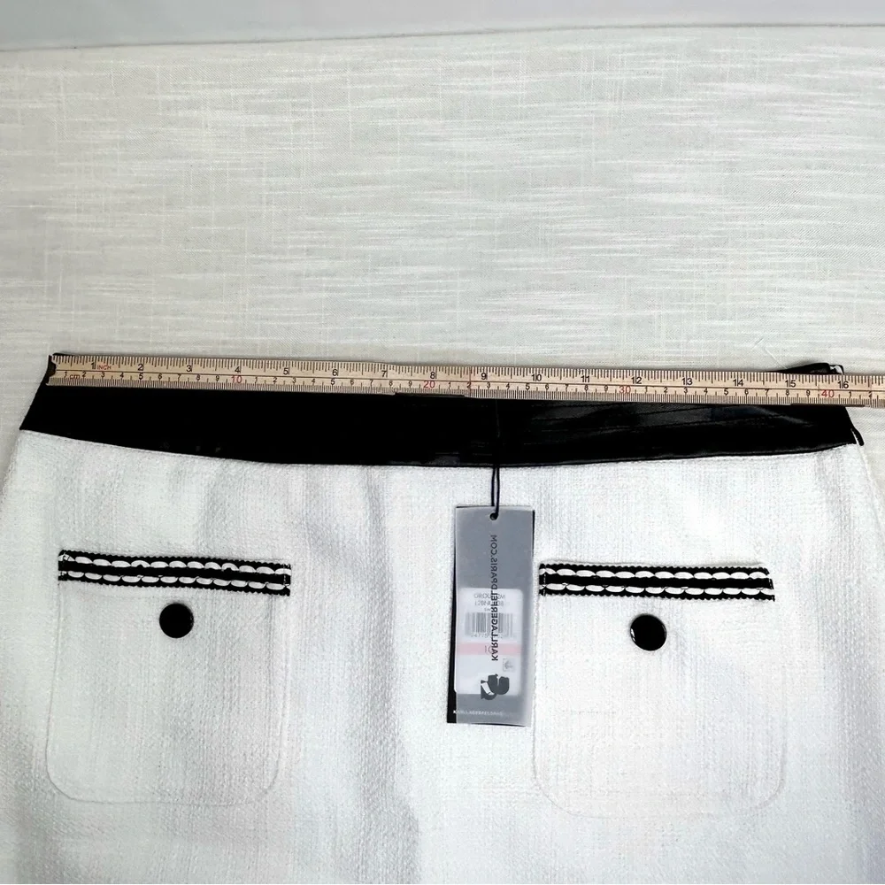 Karl Lagerfeld PARIS tweed skirt 10 white w contrasting trim Pockets above knee - Picture 5 of 16